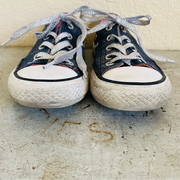 Kids Converse All Star Blue Glitter Low Top Sneakers - Picture 5 of 11